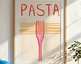 Pasta Art Poster - Kitchen Wall Art, Minimalist Home Decor, Digital Download
