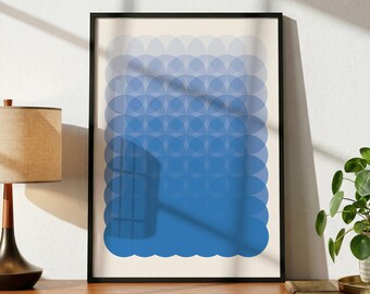 Blue Circle Art Poster – Retro Geometric Art Print (Digital Download)