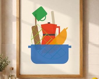 Colorful Kitchen Utensils Print, Modern Foodie Decor, Bold Minimalist Cooking Art (Digital Download)