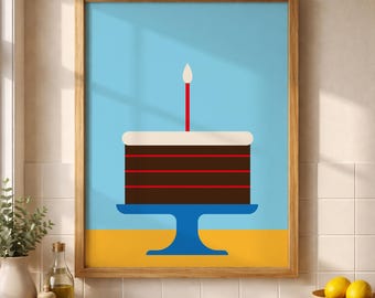 Birthday Cake Printable Wall Art, Colorful Minimalist Kitchen Decor, Whimsical Celebration Art Print