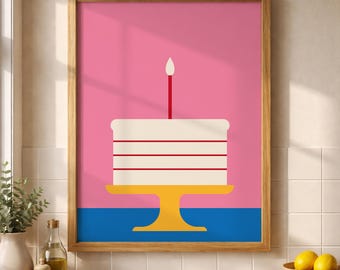 Birthday Cake Printable Art, Pink Kitchen Decor, Celebration Poster (Digital Download)