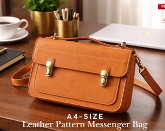 Patrón PDF para bolso bandolera de cuero, patrón de costura para bolso cruzado, bolso de hombro para mujer, plantilla DIY para bolso de oficina con hebilla