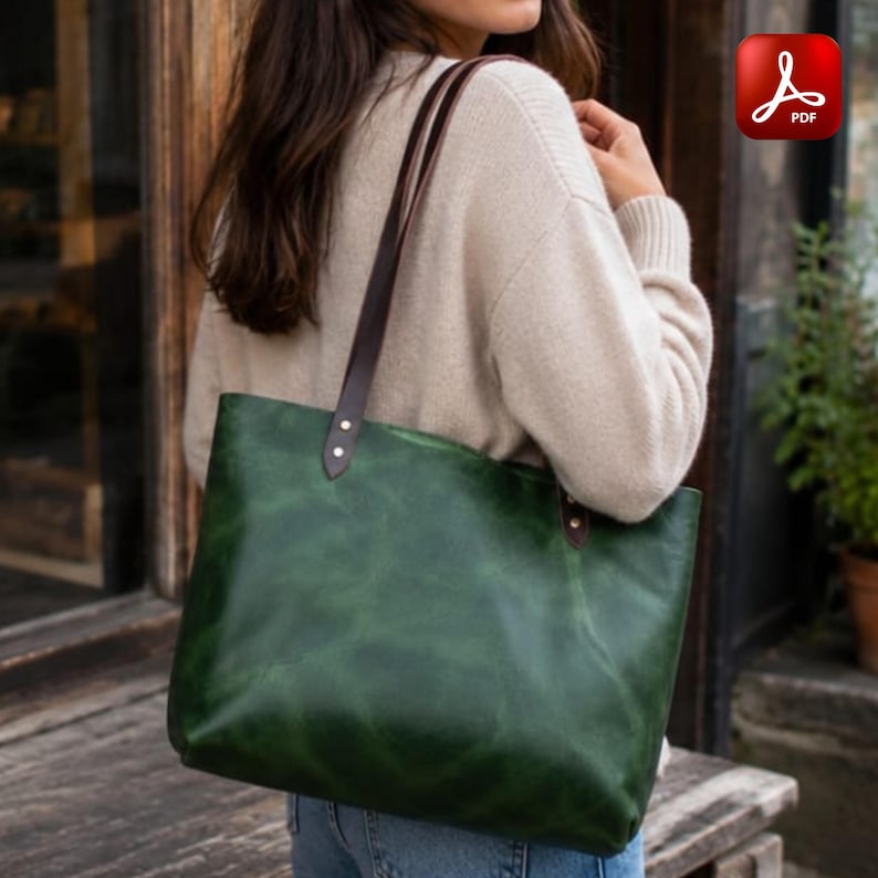 Leather Tote Bag PDF Pattern , Handmade Shoulder Bag Template , DIY ...