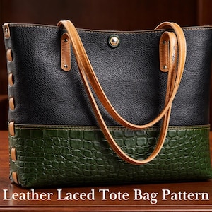 Leather Tote Bag PDF Pattern, Structured Zipper Handbag Template, DIY Leather Shopper Bag Sewing Pattern