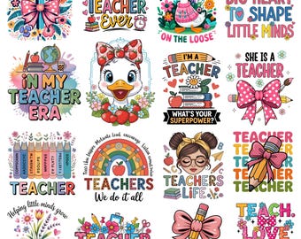 Paquete de PNG para profesores, PNG de profesor estilo boho, agradecimiento a los profesores, regreso a clases, sublimación de arcoíris para la vida del profesor, diseños de camisetas para profesores, digital