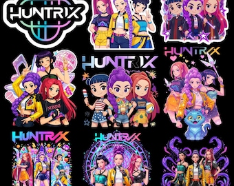 Más de 20 imágenes PNG de Huntrix Kpop Demon Hunters, diseños de camisetas de grupos de ídolos K-pop, imágenes PNG de cenas para chicas, imágenes PNG de bandas de chicos y chicas Saja, fans de Huntrix, descarga digital