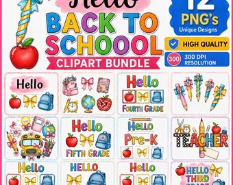 Back To School Png Bundle, Preschool png sets, School First Day, Preppy School sublimation, Pre-K 1st to 4th Grade, Strip school png