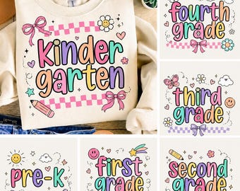 Preppy Back to School Teacher Apple PNG Bundle, Coquette First Day of School Shirt Design Colorful Polka Dot Pre-k 1st/2nd/3rd/4th/5th Grade