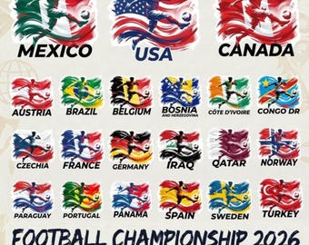 Paquete PNG del Mundial 2026, imágenes prediseñadas del Campeonato Mundial de Fútbol, diseño de torneo de fútbol, paquete PNG de EE. UU., México y Canadá, sublimación de fútbol