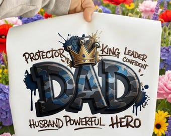 Diseño de camiseta para el Día del Padre con estampado de camuflaje "King Dad" (descarga digital)