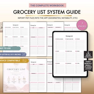 Guide du système de liste d'épicerie à téléchargement numérique | Organiseur de planification de repas et d'achats intelligent