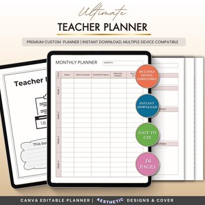 Agenda de l'enseignant, organisateur de la planification des cours, agenda de gestion, programme hebdomadaire de l'enseignant, carnet de notes et suivi du programme, PDF imprimable