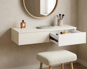 Floating Vanity Desk with Drawer, Wall Mounted Makeup Table, Minimalist Small Space Dressing Table