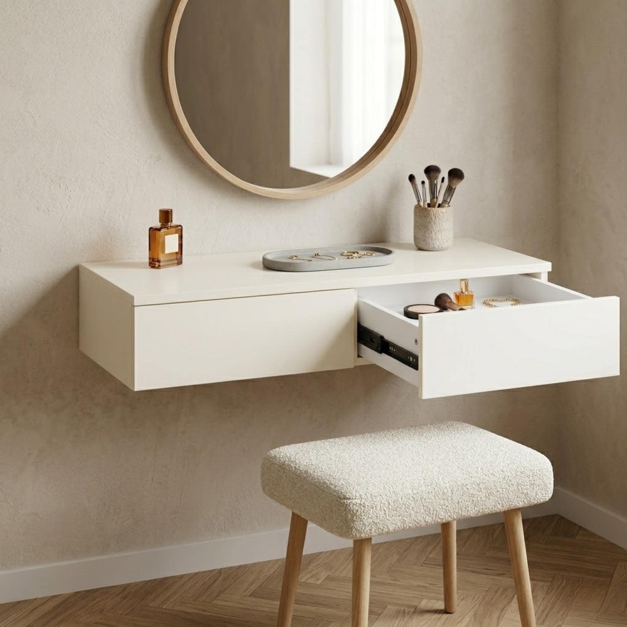 wall fitting dressing table Solid Wood Wall-Mounted Dressing Table with Mirror (Bronze Finish) – GARG  FURNITURE main image 0