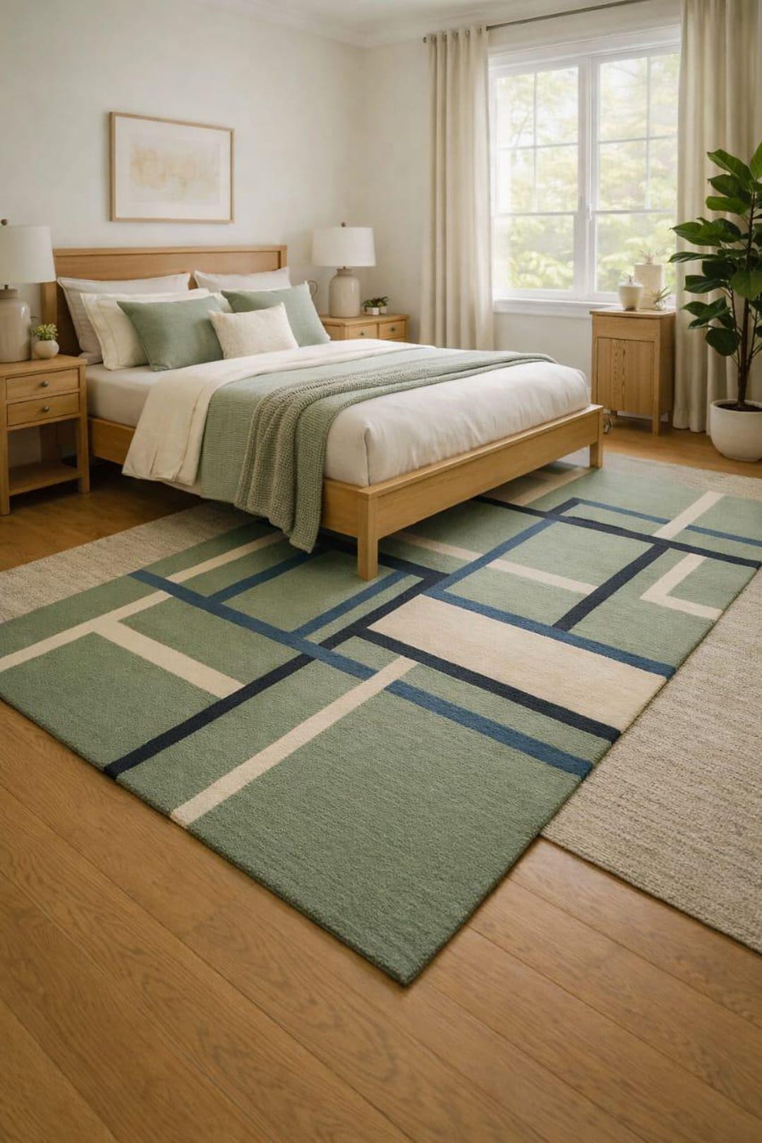Handmade Tufted Abstract Green Rug | Modern Geometric Soft Area Carpet ...