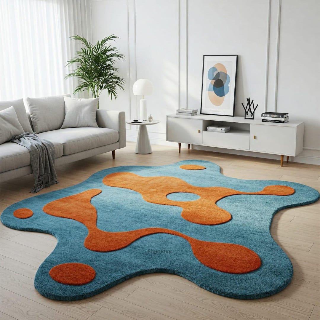 Modern Abstract Splash Shape Rug – Blue & Orange Artistic Area Carpet ...