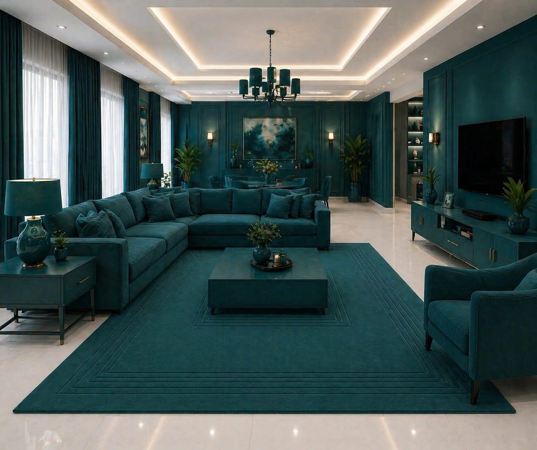 Luxury Teal Hand Tufted Area Rug – Modern Minimalist Living Room Carpet ...
