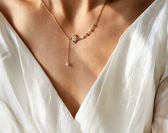 Złoty naszyjnik ze stali z kwiatowym wzorem, zawieszka z różą, nie matowiejący choker, wodoodporny naszyjnik z lariatem dla kobiet, biżuteria ślubna w stylu vintage na prezent dla niej