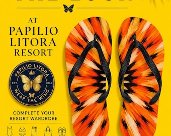 Luxury Women’s Flip Flops | Sundown Resort Sandals | Wear It First™ Grab the Look | Matching Bikini, Sarong & Tote | Papilio Litora