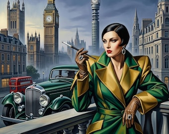 Art Deco London Calling Print | 1930s Woman, Vintage City Decor