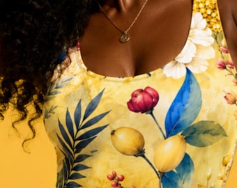 Luxury One Piece Swimsuit for Women, Yellow Butterfly Botanical Print, Mediterranean Resort Wear, Papilio Litora