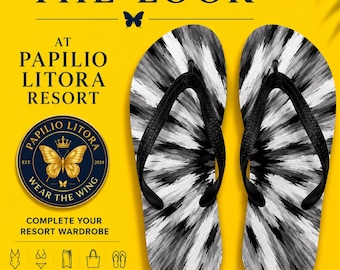 Luxury Women’s Flip Flops | Black & White Sunburst Resort Sandals | Wear It First™ | Grab the Look | Papilio Litora