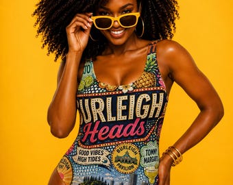 Luxury One Piece Swimsuit for Women, Burleigh Heads Australian Beach Print, Resort Wear Beachwear, Papilio Litora. Wear It First.