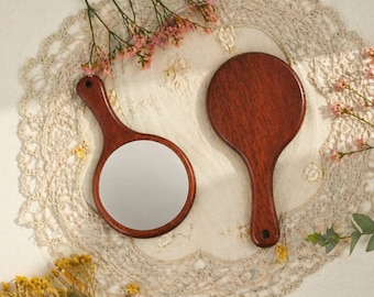 Personalized Handheld Mirror, Custom Engraved Wooden Handle, Elegant 17x8.5cm Makeup Mirror, Bridesmaid Gift