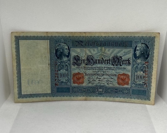 100 Reichsmark 1910 Banknote Germany | Vintage German Paper Money | XF-F Condition | Collectible Currency