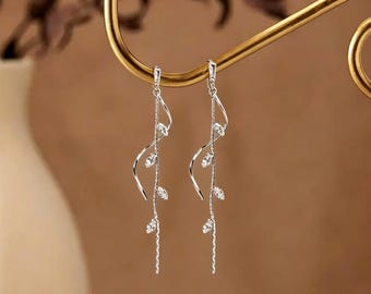 Orecchini pendenti a foglia di cristallo, orecchini a vite con diamanti, orecchini da sposa, orecchini a goccia delicati, regali per damigelle d'onore, regali di San Valentino per donne