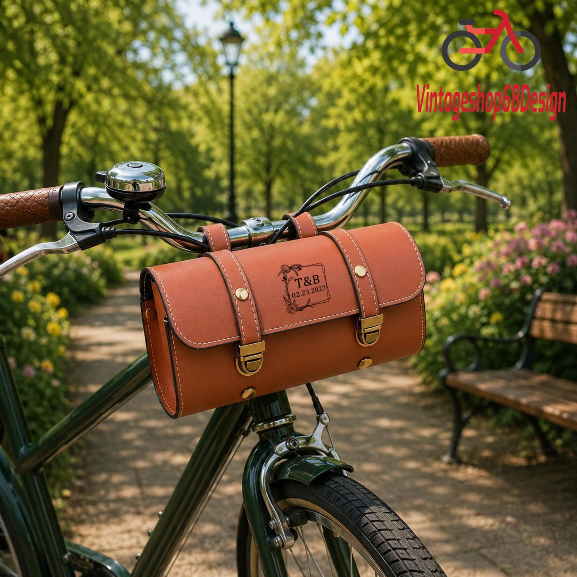Personalized Vintage Leather Bicycle Front Handlebar Bag Waterproof Frame Bag Retro Bike Storage Pouch Commuter Cycling Gift
