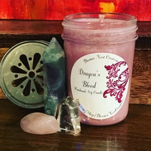 Dragon&#39;s Blood Incense All Natural Scented Soy Candle Glass Jar Cotton Wick
