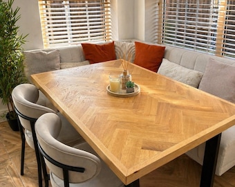 Oak herringbone dining table