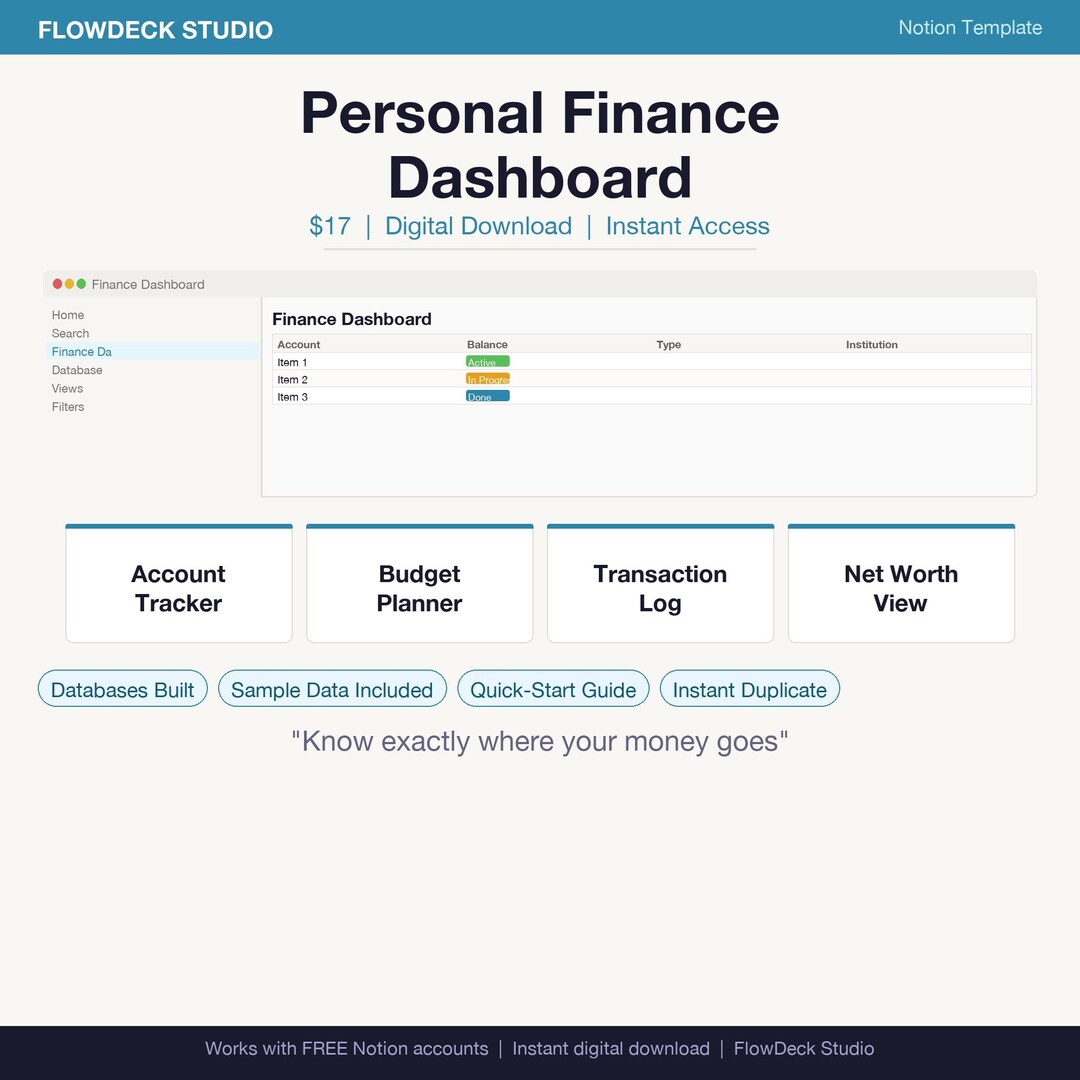 Notion Budget Tracker Template | Personal Finance Dashboard Expense ...
