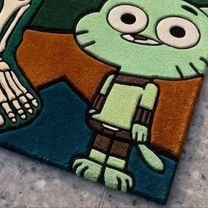 Cartoon Character Area Rug Contemporary Modern Hand Tufted Wool Pop Art Carpet KAWS Inspired Skeleton Design Sage Green Peach Custom Sizes image 5
