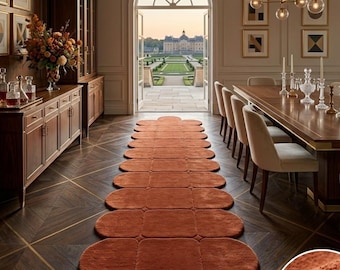 Handmade Tufted Runner Rug, Modern Scalloped Hallway Rug, Rust Color Custom Carpet, Luxury Entryway Floor Runner