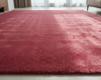 Tappeto color rosa antico, moderno, minimalista, trapuntato a mano in lana, tinta unita, contemporaneo, rosa cipria, pelo morbido, lussuoso, per soggiorno, misure personalizzate.