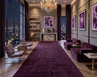Handmade Tufted Purple Runner Rug, Luxury Hallway Carpet, Minimalist Solid Area Rug, Custom Size Modern Rug