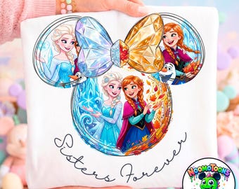 Elsa and Anna Sisters Forever Frozen Watercolor Magical Castle Ears PNG Clipart (Digital Download)