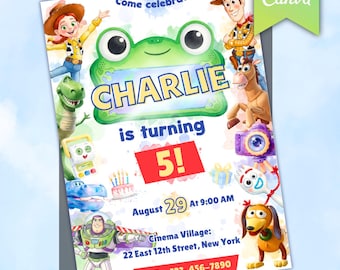 Convite de aniversário Toy Story 5: Modelo editável no Canva (Download digital 5x7")