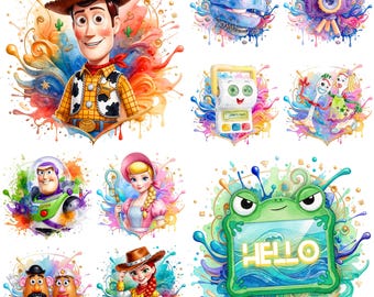 10+ Watercolor Cartoon Toy And Friends Character Png, You've Got A Friend In Me Png, Cartoon Toy 5, Trendy Shirt, Digital File
