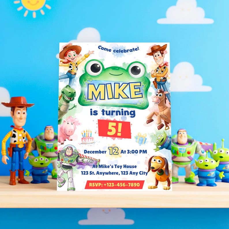 Convite de aniversário Toy Story 5: Modelo editável no Canva (Download digital 5x7") imagem 5