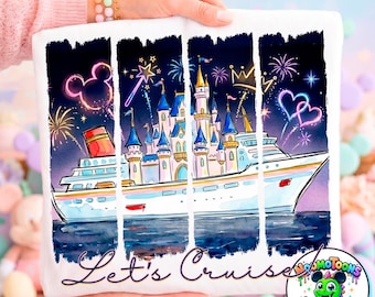 Coquette Mouse Holiday Cruise Png, Watercolor Coquette Magical Castle Ship Png, Cruise Trip 2026, Family Matching Vacation, Night Cruise png