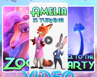 Zootopia 2 birthday party video invitation, kids digital animated invite for mobile, Zoo city Judy Nick Gazelle (MP4 + Music)