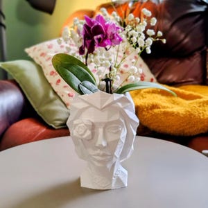 Modern Geometric Face Vase | Abstract Cubist Head Planter | Minimalist White Ceramic Decor | Surrealist Bust Statue | Aesthetic Flower Pot