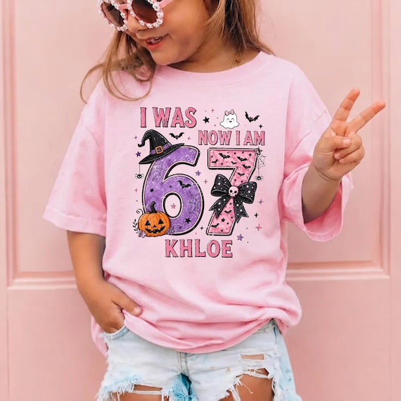 Custom 7th Birthday Girl Shirt, Halloween Birthday Tee, 67 Meme T-shirt