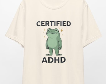 Certified ADHD Frog Shirt, Minimalist Line Art Graphic Tee, Neurodivergent Humor