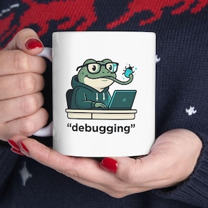 Funny Frog Debugging Mug | Programmer Coffee Cup | Computer Science IT Tech Humor gift