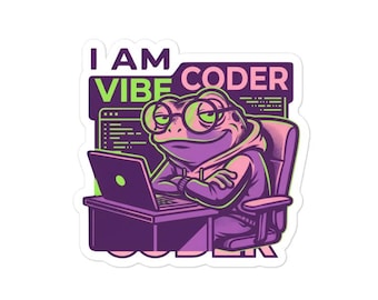 Vaporwave Frog Coder Sticker – Cyberpunk Programmer Laptop Decal