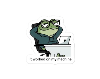 Frog Coder Sticker – "It Worked On My Machine" Developer Decal